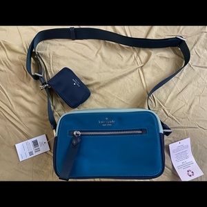 NWT Kate Spade Crossover Camera Bag Purse Adjustable Strap Nylon Muticolor Blue
